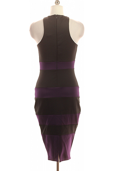 Dámské pouzdrové šaty bez rukávů černo fialové upnuté Vel. 38 | Unimoda | obrázek 3
