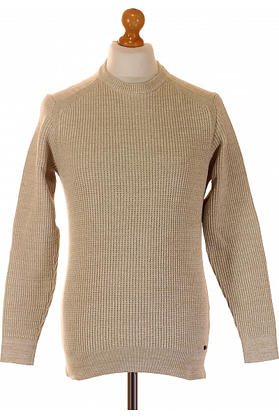 NO EXCESS Pánský Béžový Pletený Svetr S Dlouhým Rukávem žebrovaný Přes Hlavu Velikost M