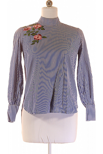 STRADIVARIUS Dámská Polyesterová Pruhovaná Halenka S Dlouhým Rukávem A Květinovou Výšivkou Vel. EU M