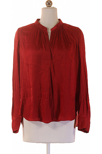 Zadig&Voltaire Deluxe Dámská červená Saténová Halenka S Dlouhým Rukávem A Stojáčkem Velikost Xs