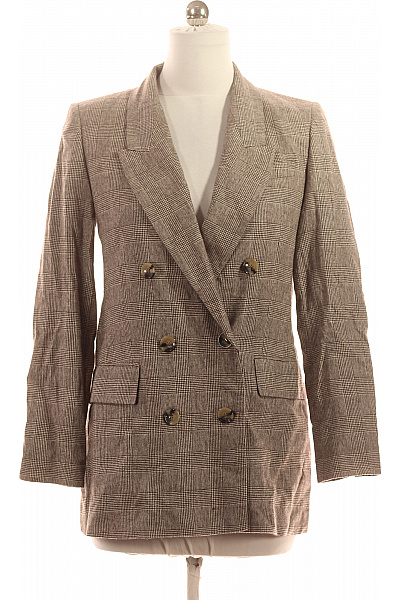 ZARA Dámský dvouřadý blejzr kostkovaný béžový elegantní podzimní prodloužené business Velikost m | ZARA | obrázek 2