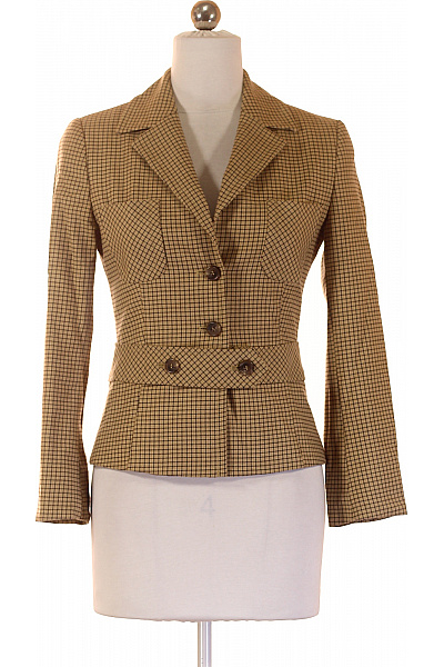 Dámský kostkovaný blejzr s páskem elegantní business vypasované béžové Vel. 38 | Unimoda | obrázek 2