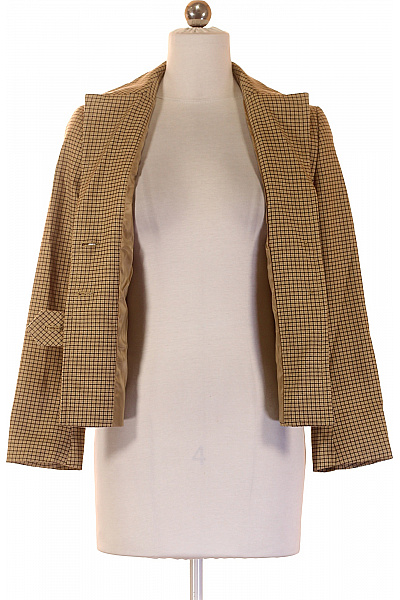 Dámský kostkovaný blejzr s páskem elegantní business vypasované béžové Vel. 38 | Unimoda | obrázek 4