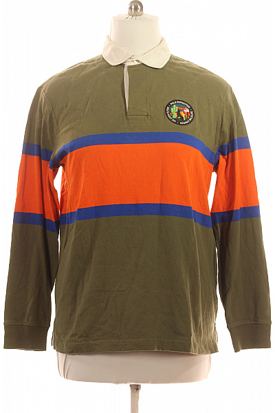 Ralph Lauren Pánské Khaki Pruhované Tričko S Dlouhým Rukávem A Nášivkou Velikost L