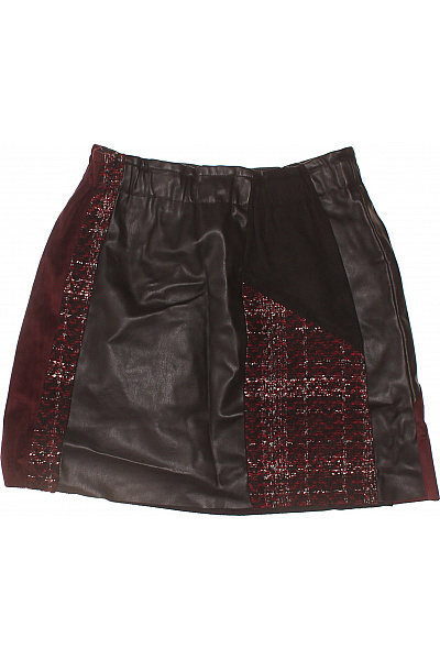 ZARA Dámská Kožená áčková Mini Sukně S Tweedem Podzimní Hnědočervená Velikost XS