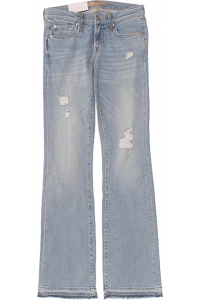 Modré Seprané Zvonové Džíny S Dírami A Roztřepenými Nohavicemi Velikost 26