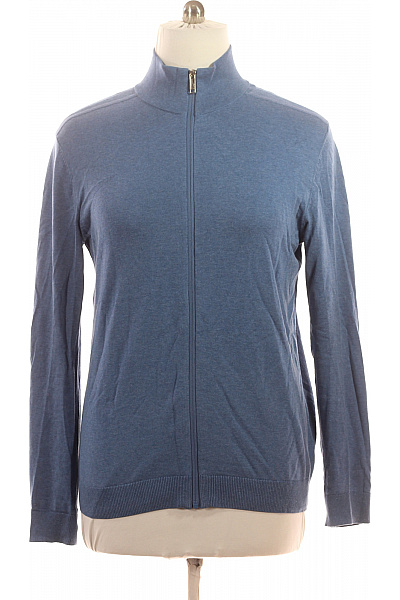 SELECTED Pánský Modrý Kardigan Na Zip Se Stojáčkem žebrovaný Basic Lehký Velikost L