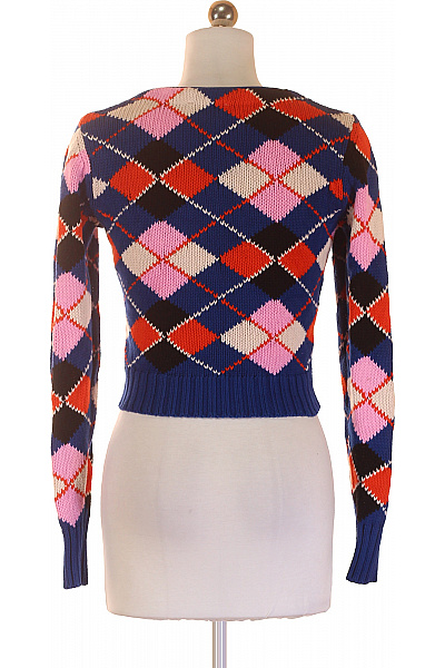 GANNI Dámský bavlněný crop kardigan modrý s argyle vzorem propínací Velikost XS | GANNI | obrázek 3