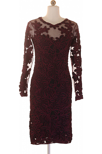 Phase Eight Pouzdrové šaty S Dlouhým Rukávem Bordó Květované Krajkové Elegantní Vel. S