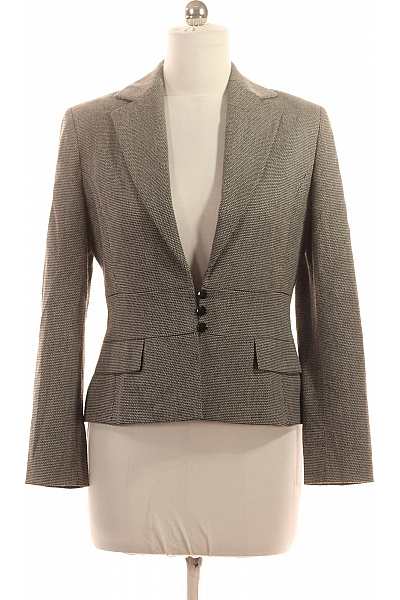 Marks & Spencer Dámské Polyesterové Sako Vypasované Elegantní Business Podzimní Šedé Vzorované Vel. L