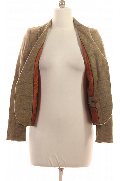 ZARA Vlněné hnědé sako kostkované podzimní vypasované ležérní Velikost M | ZARA | obrázek 4