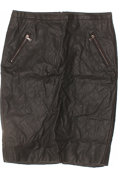 PROMISS Dámská Prošívaná Kožená Pouzdrová Sukně Ke Kolenům Hnědá Se Zipy Velikost 36