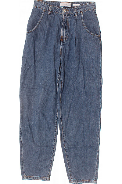 MANGO Dámské Modré Džíny Volné S Kapsami Vysoký Pas Vintage Vel. 34