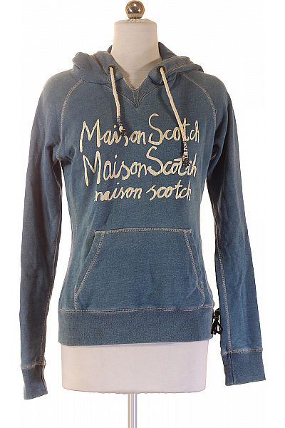 MAISON SCOTCH Dámská Bavlněná Modrá Mikina S Kapucí A Výšivkou Přes Hlavu Velikost 1