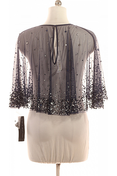 AIDAN MATTOX Tmavě modré síťované bolerko s flitry elegantní krátký rukáv Vel. 6 | AIDAN MATTOX | obrázek 3