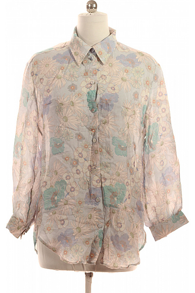sandro Dámská květinová košile světle modrá průhledná retro volná Velikost XL | sandro | obrázek 2