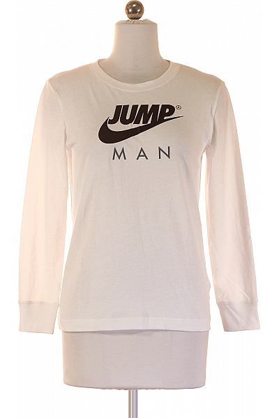 Nike Dětské Chlapecké Bavlněné Bílé Tričko Dlouhý Rukáv Potisk Sportovní Velikost M