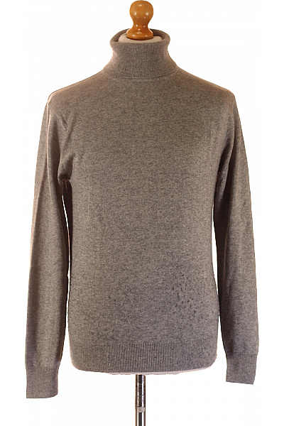 MAX TONSO CASHMERE Pánský Kašmírový Svetr šedý Tenký Rolák Přes Hlavu Basic Vel. S