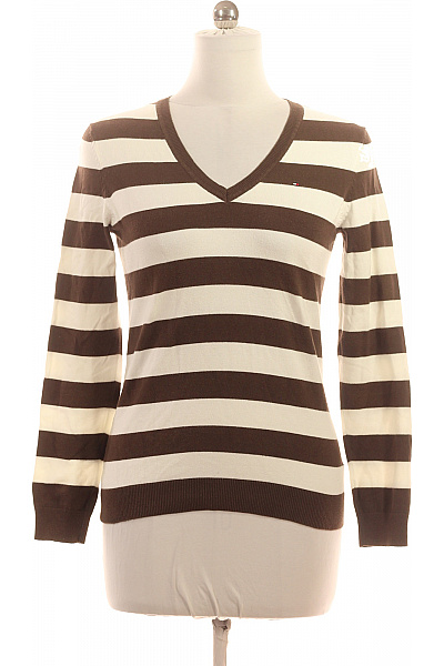 TOMMY HILFIGER Dámský hnědo-bílý pruhovaný pulovr s výstřihem do V Vel. m | TOMMY HILFIGER | obrázek 2