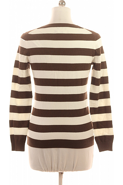 TOMMY HILFIGER Dámský hnědo-bílý pruhovaný pulovr s výstřihem do V Vel. m | TOMMY HILFIGER | obrázek 3