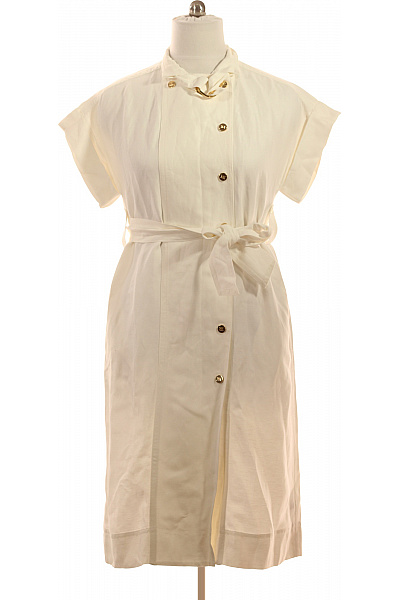 Escada Bílé Lněné šaty S Páskem Košilové Letní Elegantní Vel. 38