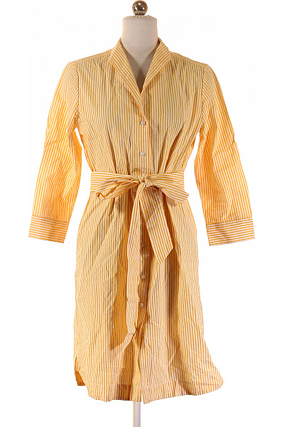 LAWRENCE GREY Bavlněné Žluté Pruhované Košilové Šaty Midi s Páskem Jarní Denní Vel. 36 | LAWRENCE GREY | obrázek 2