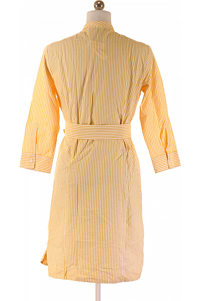 LAWRENCE GREY Bavlněné Žluté Pruhované Košilové Šaty Midi s Páskem Jarní Denní Vel. 36 | LAWRENCE GREY | obrázek 3