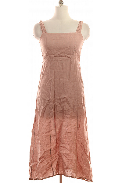 LAWRENCE GREY Růžové Lněné šaty Na Ramínka Midi Letní Volnočasové Velikost M