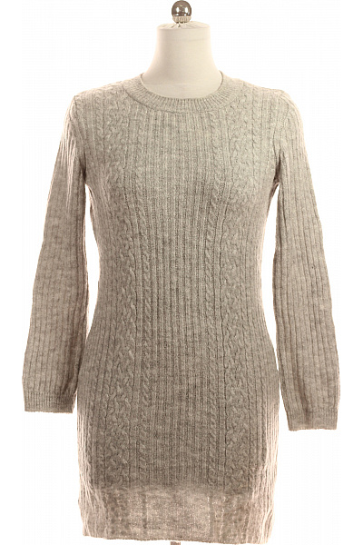 Dámské pletené šaty tunikové šedé s copánkovým vzorem úpletové Vel. M | Unimoda | obrázek 2