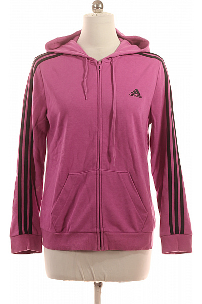 ADIDAS Dámská Mikina Fialová Sportovní S Kapucí Na Zip Pruhovaná Velikost XL
