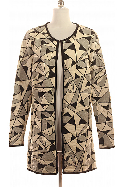 ZIZZI Dámský Delší Vzorovaný Kardigan Geometrický černobílý Béžový Vel. S