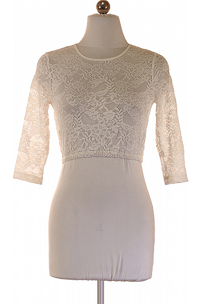 Stockerpoint Dámské Tričko Bílé Krajkové S Tříčtvrtečním Rukávem Crop Top Vel. 34