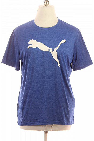 Puma Pánské Modré Tričko S Krátkým Rukávem A Potiskem Skákající Kočky Velikost Xl