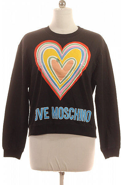 MOSCHINO Dámská černá Bavlněná Mikina Přes Hlavu S Potiskem Srdce Velikost EU 42
