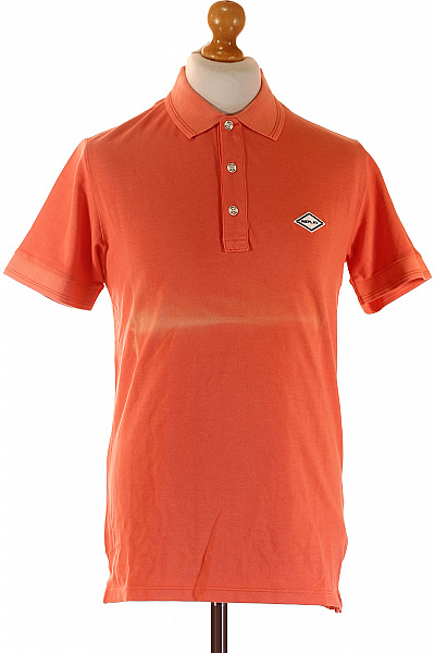 REPLAY Pánské Bavlněné Oranžové Polo Tričko S Límečkem A Výšivkou Velikost M