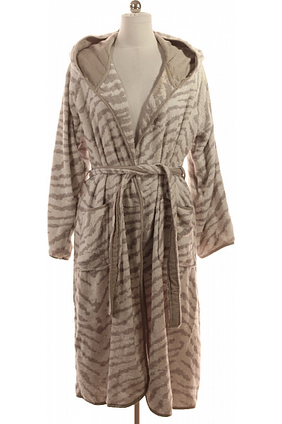 JETTE Dámský Bavlněný župan S Kapucí A Vzorem Zebry V Béžové Barvě Velikost M