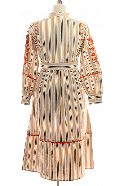 RICH&ROYAL Dámské midi šaty s dlouhým rukávem béžové proužkované boho s páskem vyšívané Velikost 38 | RICH&ROYAL | obrázek 2