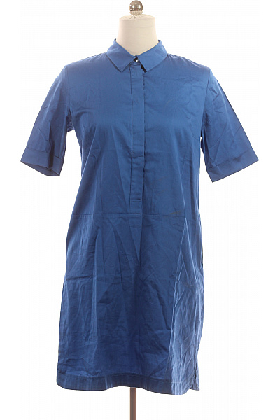BETTY BARCLAY Modré Bavlněné Košilové šaty S Krátkým Rukávem Velikost 36