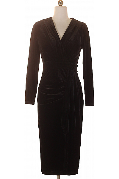 kraimod Černé sametové zavinovací šaty s dlouhým rukávem midi elegantní večerní Velikost 38 | kraimod | obrázek 2