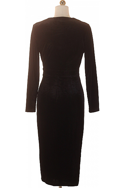 kraimod Černé sametové zavinovací šaty s dlouhým rukávem midi elegantní večerní Velikost 38 | kraimod | obrázek 3