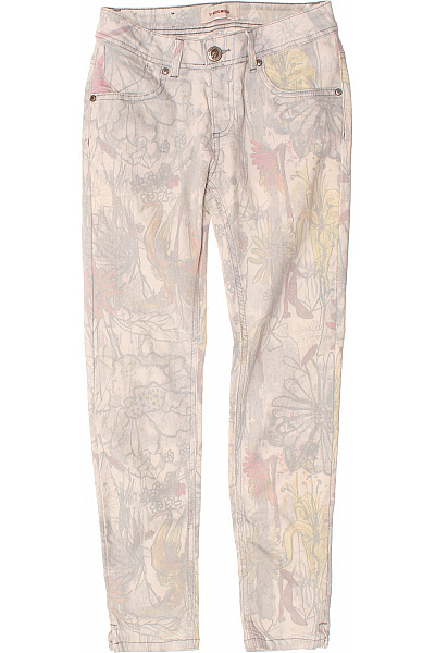 Mos Mosh Dámské Bavlněné Džíny Květované Béžové Strečové Skinny S Potiskem Vel. 25