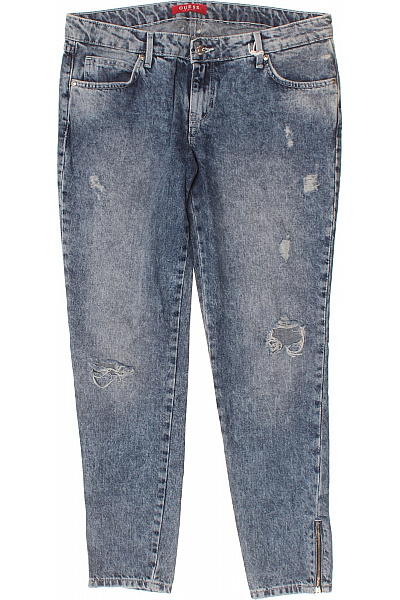 Guess Dámské Bavlněné Modré Džíny Boyfriend Se Zipy Seprané S Dírami Velikost 30