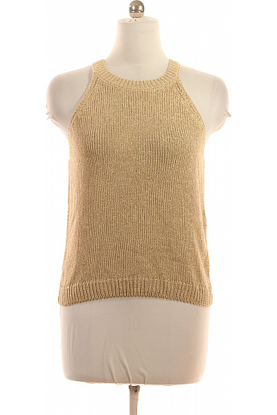 Oui Dámská Béžová Pletená Halenka Bez Rukávů Letní Crop úpletová Vel. S