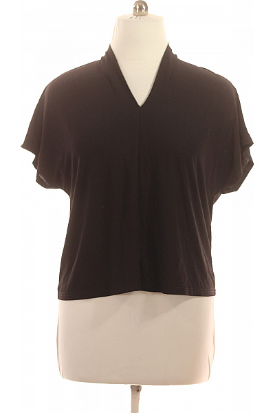 Janina Dámská Polyesterová černá Halenka Krátký Rukáv Volná Crop S Výstřihem Do V Velikost 48