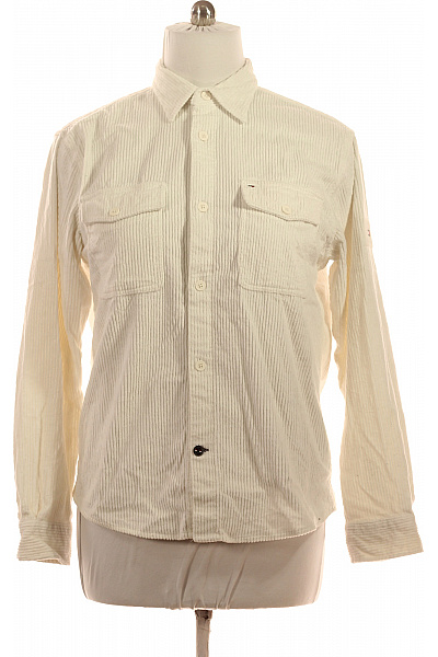 TOMMY HILFIGER Pánská Manšestrová Košile Krémová Dlouhý Rukáv Kapsy Vel. L