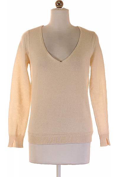 LAWRENCE GREY Dámský Kašmírový Svetr Béžový V-výstřih Basic Elegantní Lehký Velikost S