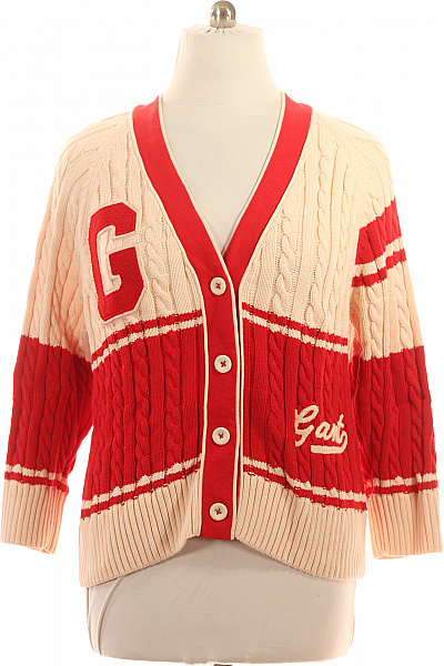 GANT Dámský pletený kardigan béžový červený s copánkovým vzorem na knoflíky Velikost m | GANT | obrázek 2