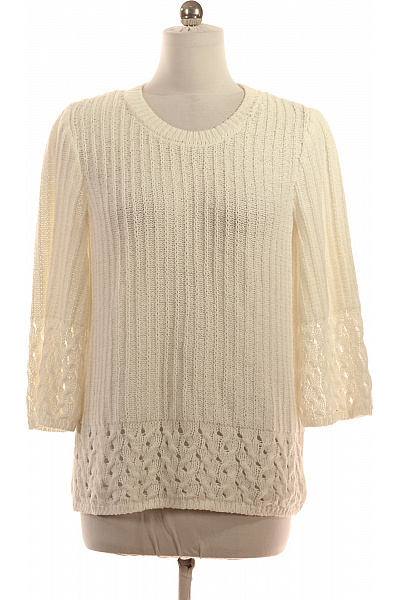 OLSEN Dámský Bavlněný Ažurový žebrovaný Svetr Bílý Velikost DE 42