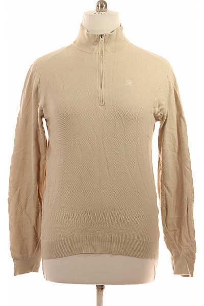 G-Star Bavlněná Béžová Mikina Se Stojáčkem A Se Zipem U Krku Velikost L