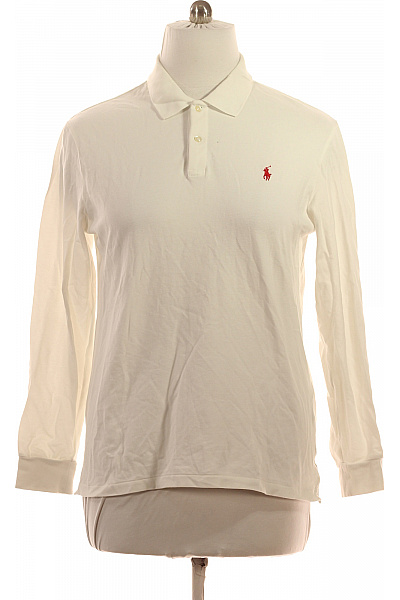 Ralph Lauren Pánské Tričko S Límečkem Dlouhé Jednobarevné Basic Bílé Vel. L